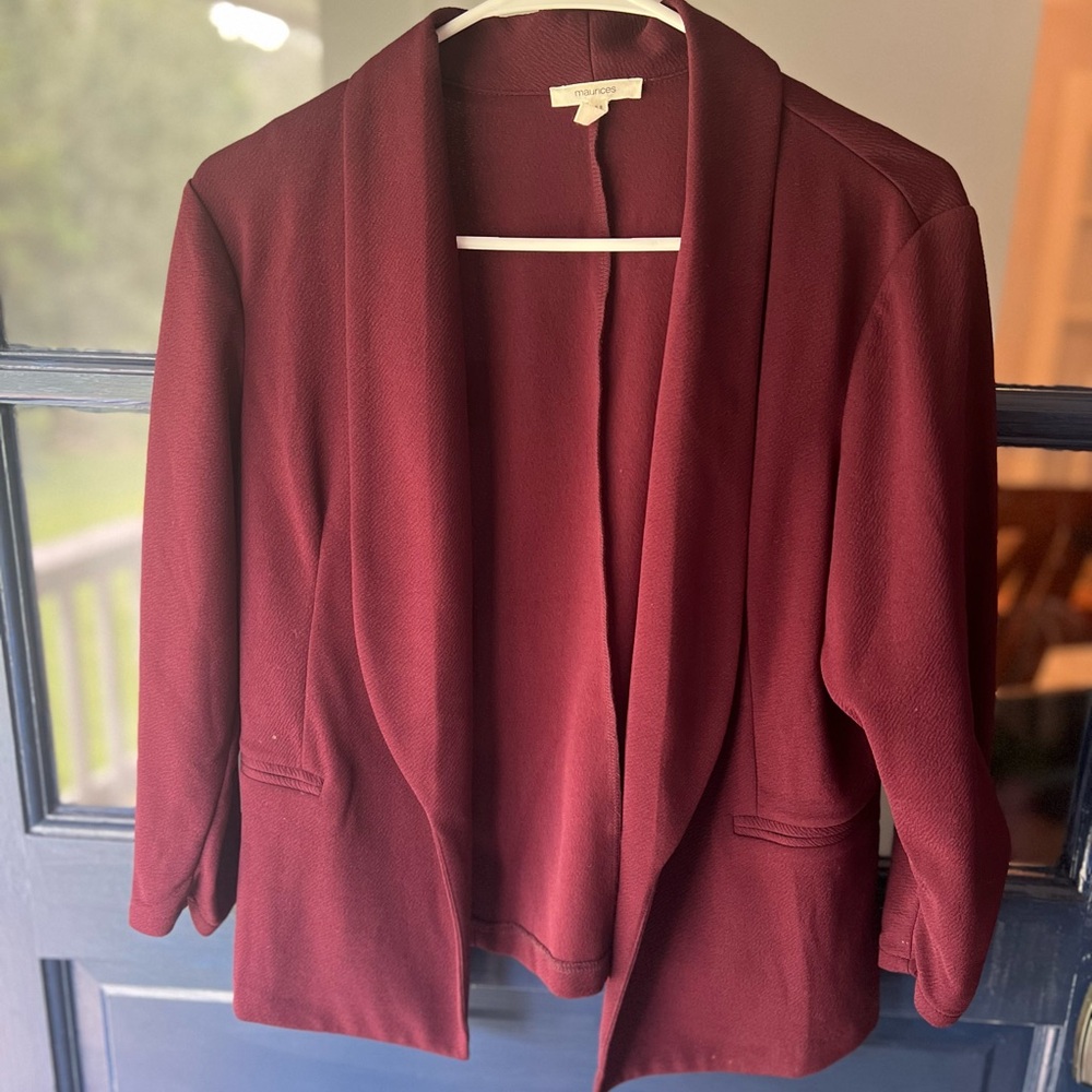 Burgundy Blazer. Fits True to size.